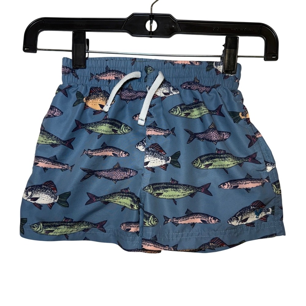 Blue Rooster Boys Fish Print Swim Trunks Blue Size 3Y Elastic Waist Mesh Lined